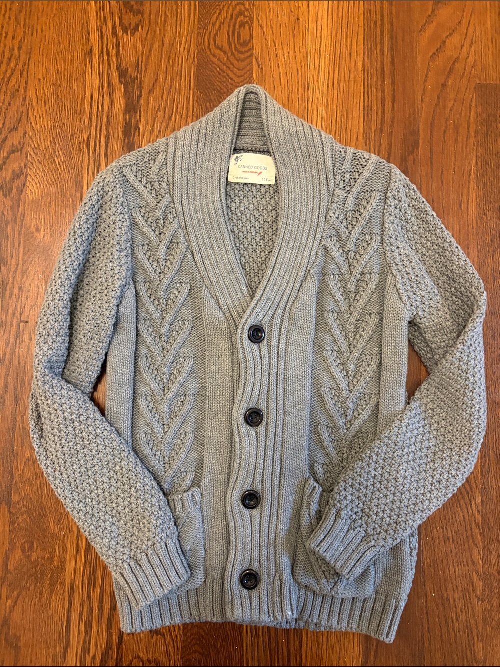 Boys Light Gray Cable Knit Shawl Cardigan